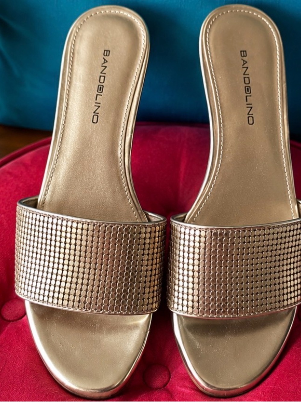 Bandolino Metallic Wedge Slide Sandals Size 6